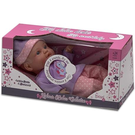 Muñeca cuerpo blando c/somidos 30 cm.ves.lila - 80300407